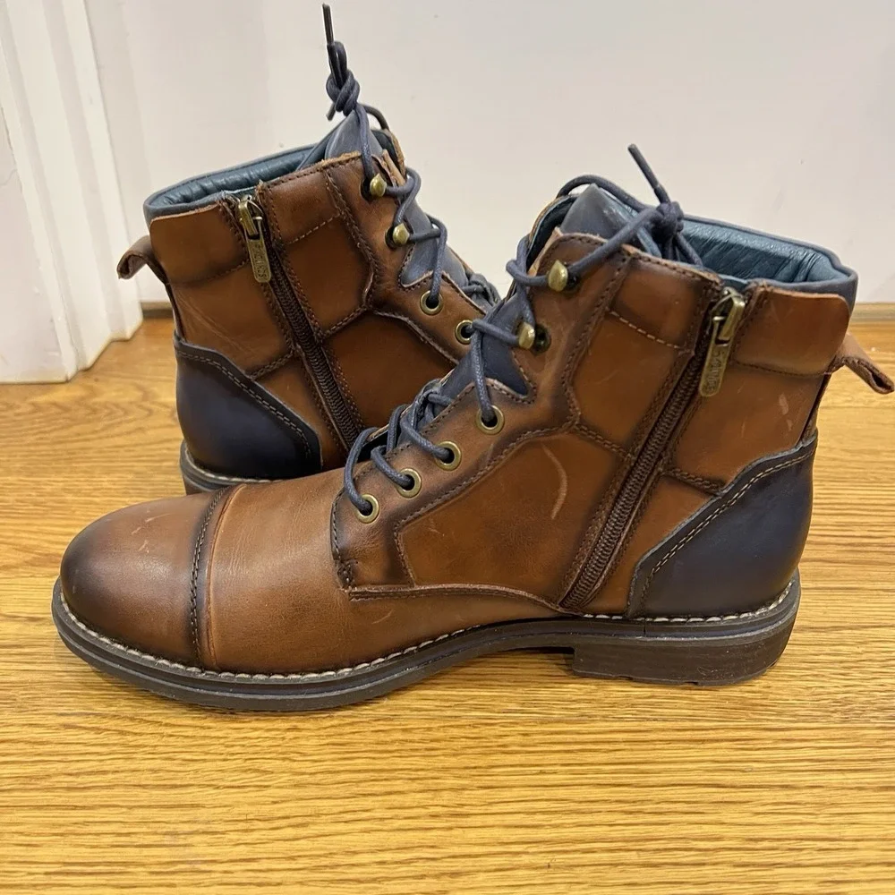 Pikolinos Mens YORK Brown Leather Cap Toe Ankle Zip Lace Up Boots Sz 41 / 8.5 US